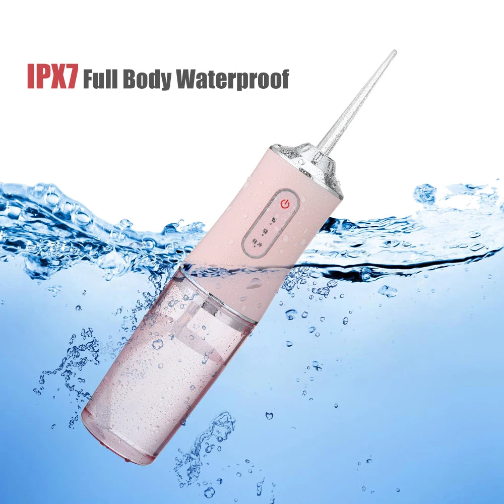 Irygator doustny przenośny irygator do zębów, ładowany przez USB, strumień wody pod ciśnieniem 4 Jet Tip 220ml 3 tryby IPX7 1400rpm