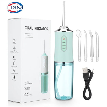 Irygator doustny przenośny irygator do zębów, ładowany przez USB, strumień wody pod ciśnieniem 4 Jet Tip 220ml 3 tryby IPX7 1400rpm