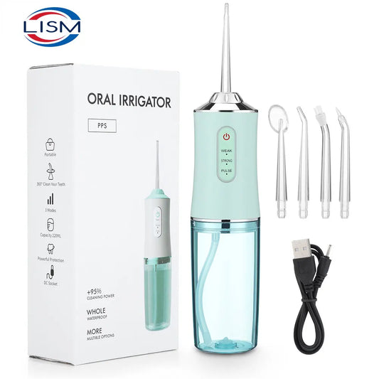 Irygator doustny przenośny irygator do zębów, ładowany przez USB, strumień wody pod ciśnieniem 4 Jet Tip 220ml 3 tryby IPX7 1400rpm