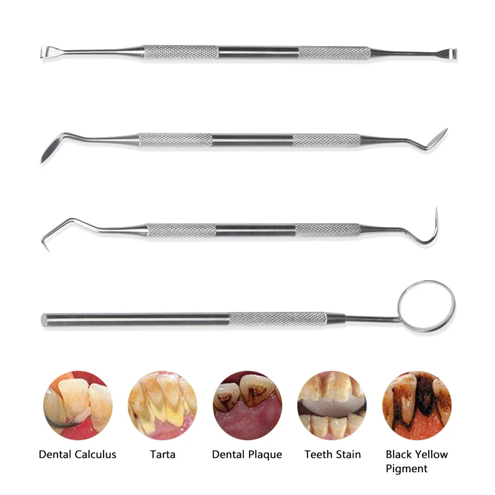 4 szt. Zestaw narzędzi do higieny dentystycznej instrumenty dentysta skrobak do kamienia nazębnego skaler kamień nazębny usuwacz płytki nazębnej czyszczenie zębów narzędzie do pielęgnacji jamy ustnej