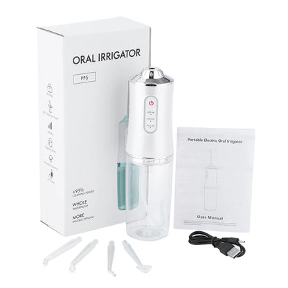 Irygator doustny przenośny irygator do zębów, ładowany przez USB, strumień wody pod ciśnieniem 4 Jet Tip 220ml 3 tryby IPX7 1400rpm