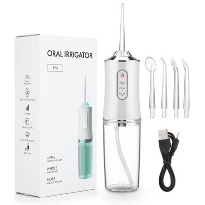 Irygator doustny przenośny irygator do zębów, ładowany przez USB, strumień wody pod ciśnieniem 4 Jet Tip 220ml 3 tryby IPX7 1400rpm