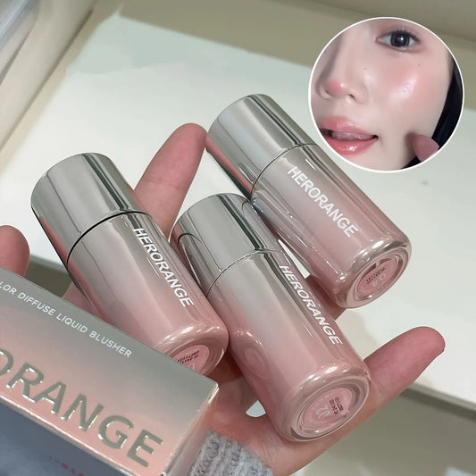 Róż do policzków i ust, Herorange Liquid Blush Stick, z gąbką, wodoodporny i długotrwały korekta kolorów, odpowiedni do wszystkich kolorów skóry, z efektem rozjaśniającym